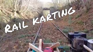 Go karting on abandoned railroad tracks Homemade train with dog [upl. by Anama]