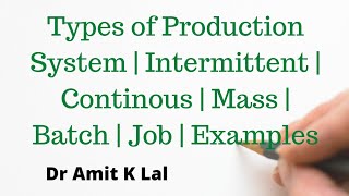 Types of Production System  Intermittent  Continous  Mass  Batch  Job  Examples [upl. by Thgirw]