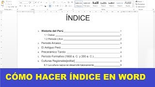 CÓMO HACER UN ÍNDICE EN WORD [upl. by Anada559]