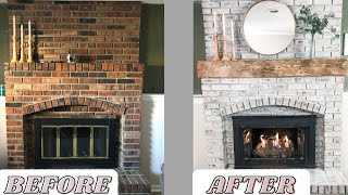 HOW TO WHITEWASH A BRICK FIREPLACE  DIY MANTLE [upl. by Molohs]